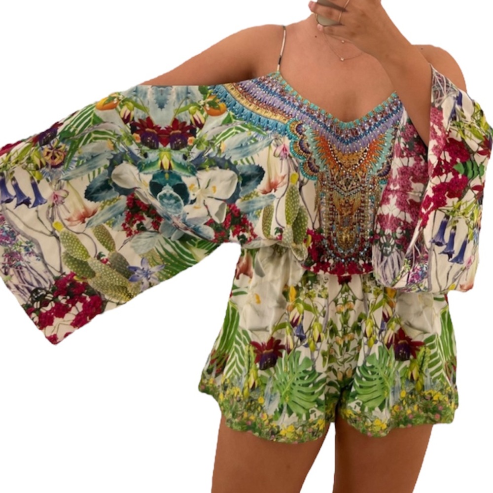 NWT Camilla Exotic Hypnotic Silk Green Playsuit Romper